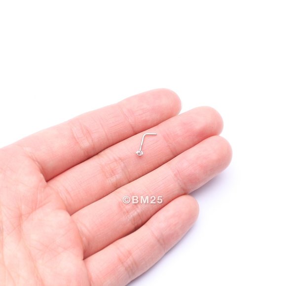 14 Karat White Gold Prong Set Gem Top L-Shaped Nose Ring - Picture 2 of 5